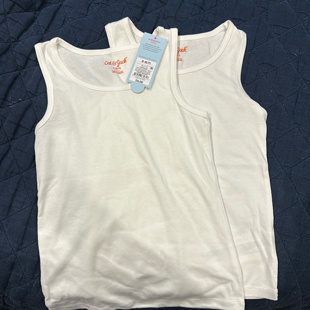 Two sleeveless white tees - Cat and Jack size small 6/7